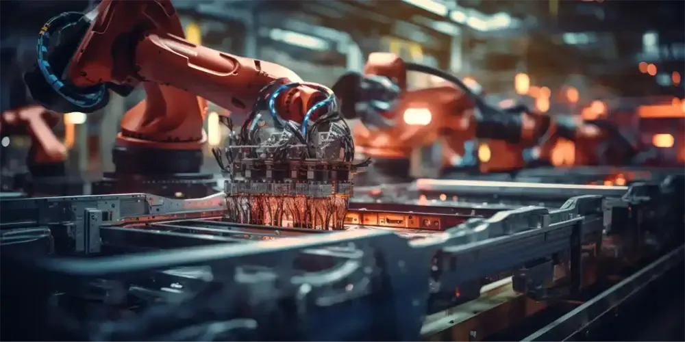 Robotic arms working in a manufacturing line.