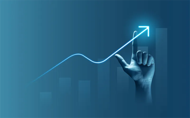 Hand pointing upward with a growth arrow.